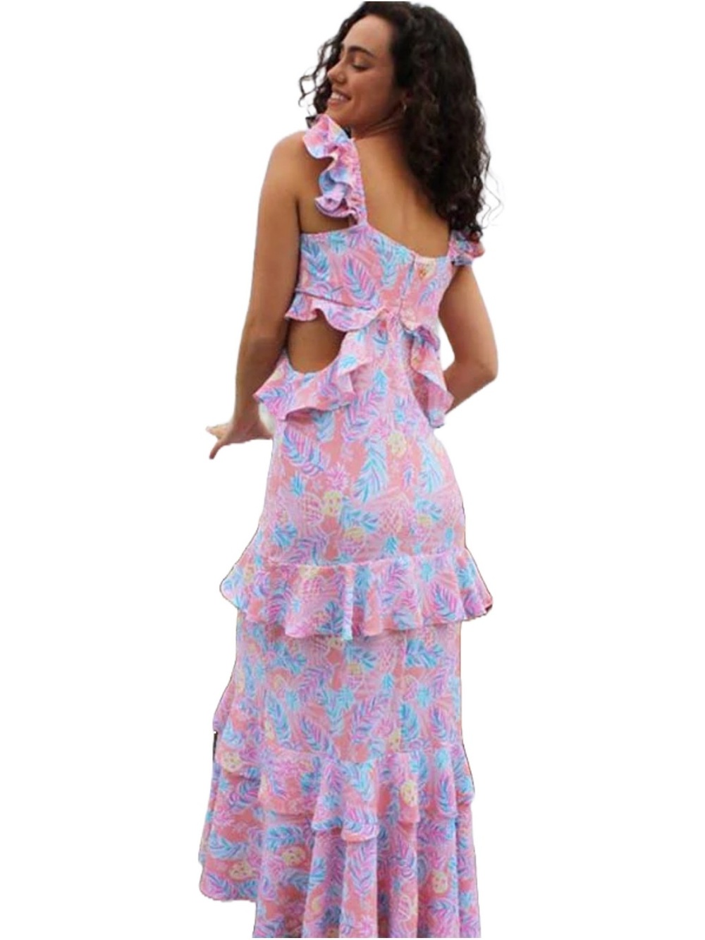 Simply Southern  Pineapple & Palm Pink Ruffle Dress